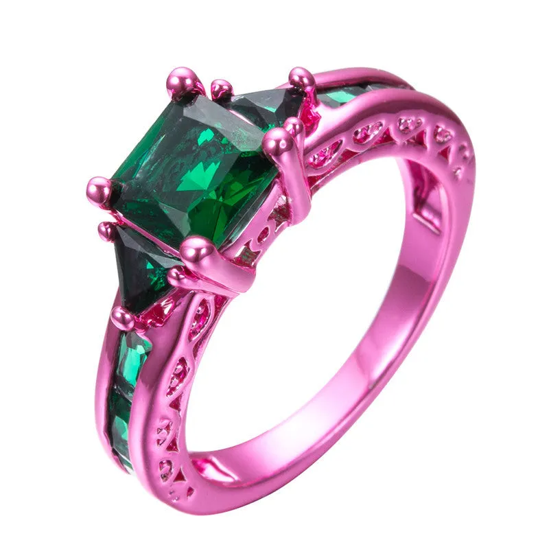 Pink Gold  Princess Cut Green Claw Ring