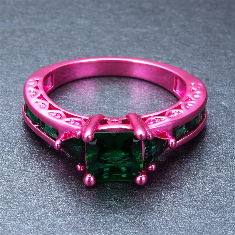 Pink Gold  Princess Cut Green Claw Ring
