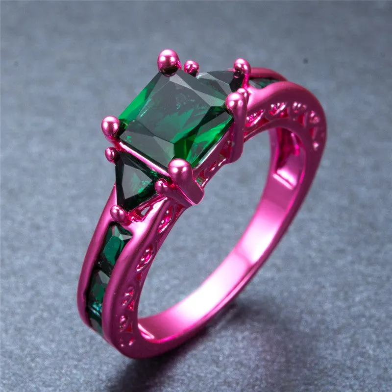 Pink Gold  Princess Cut Green Claw Ring