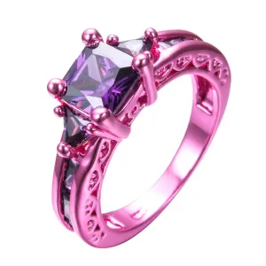 Pink Gold Princess Cut Purple Zircon Ring