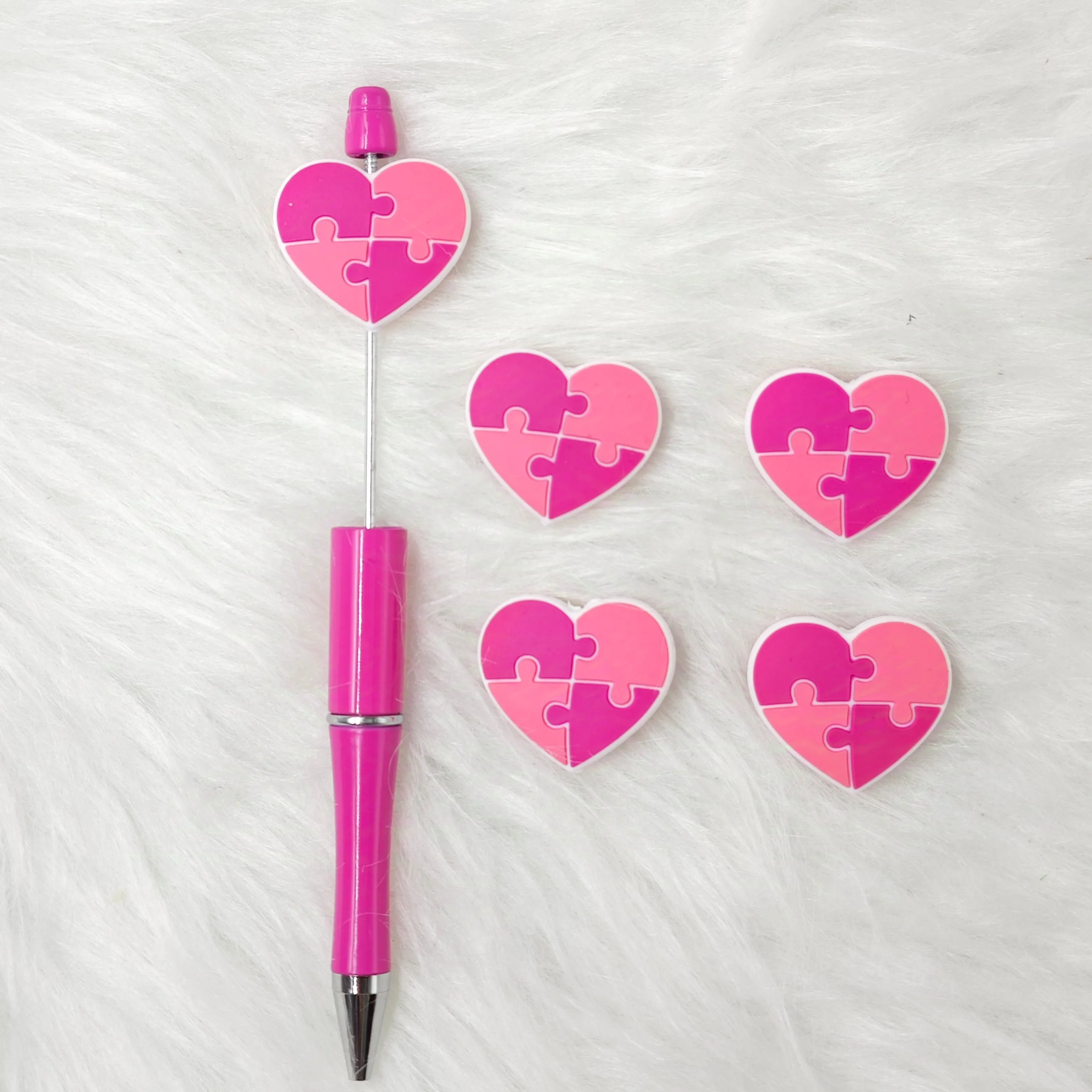 Pink Heart silicone focal beads for Valentine's Day
