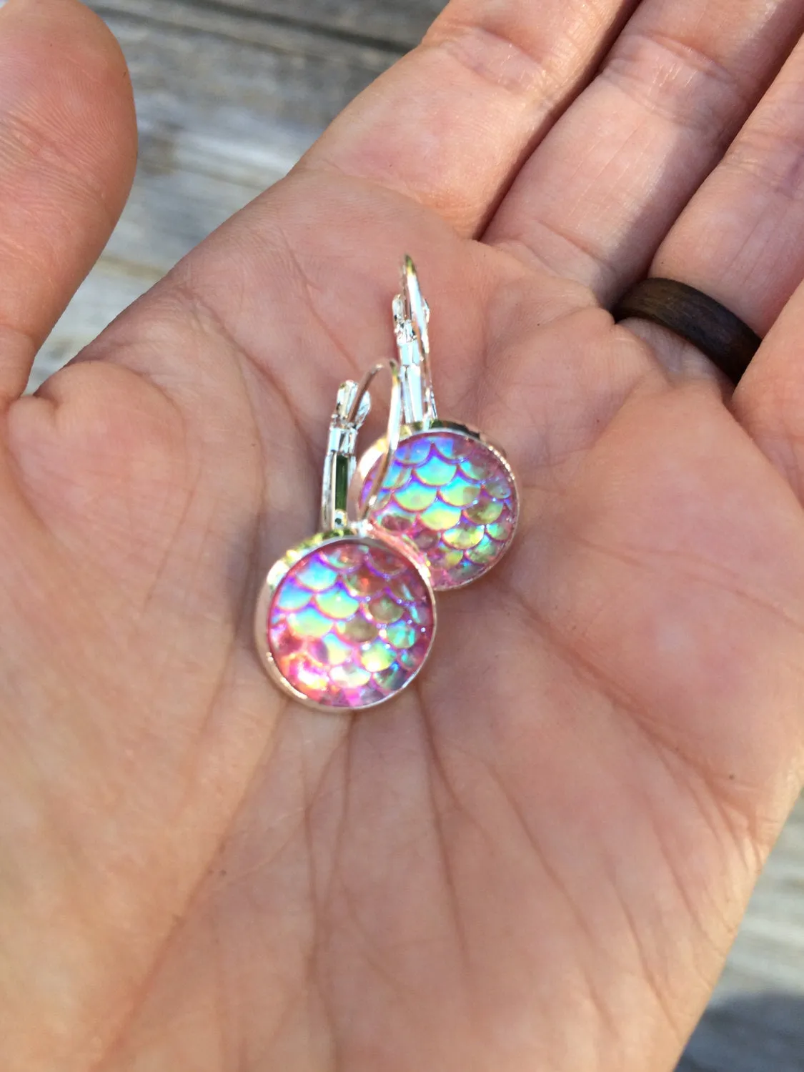 Pink Mermaid Scale Earrings