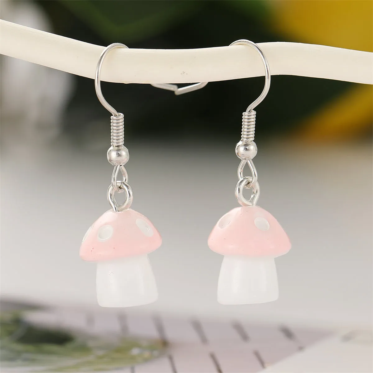 Pink Resin & Silver-Plated Dot Mushroom Drop Earrings