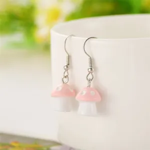 Pink Resin & Silver-Plated Dot Mushroom Drop Earrings