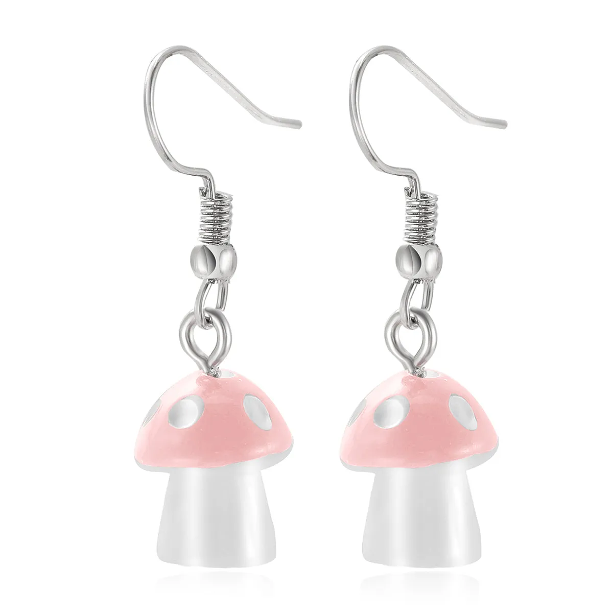 Pink Resin & Silver-Plated Dot Mushroom Drop Earrings