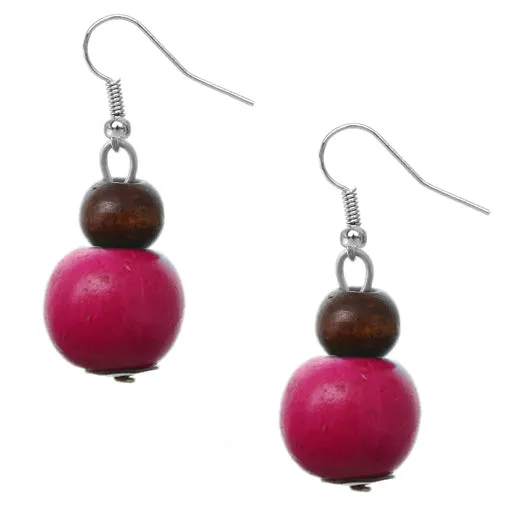 Pink Wooden Beaded Stretch Necklace Set