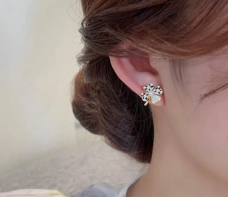 Plaid Four Leaf Clover Earrings