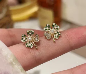 Plaid Four Leaf Clover Earrings