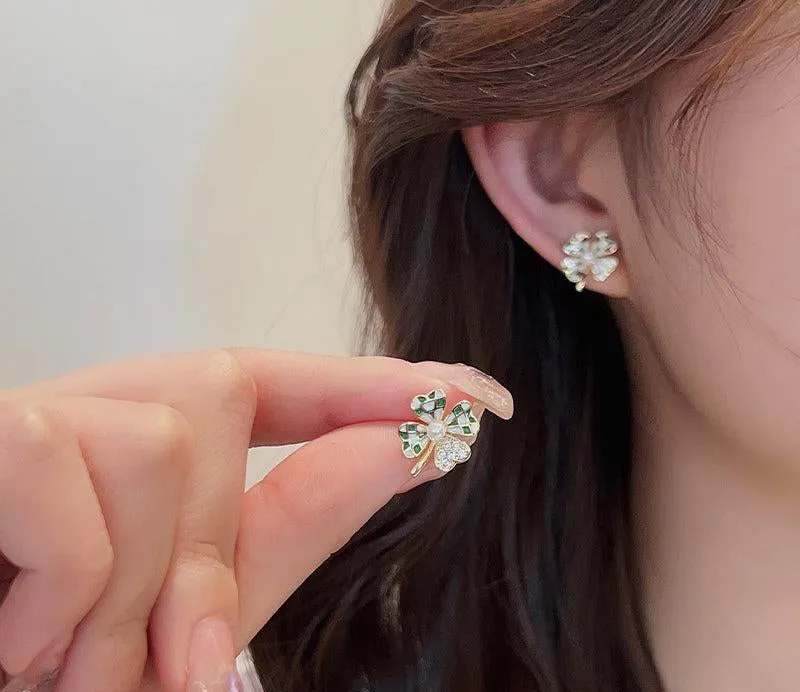 Plaid Four Leaf Clover Earrings