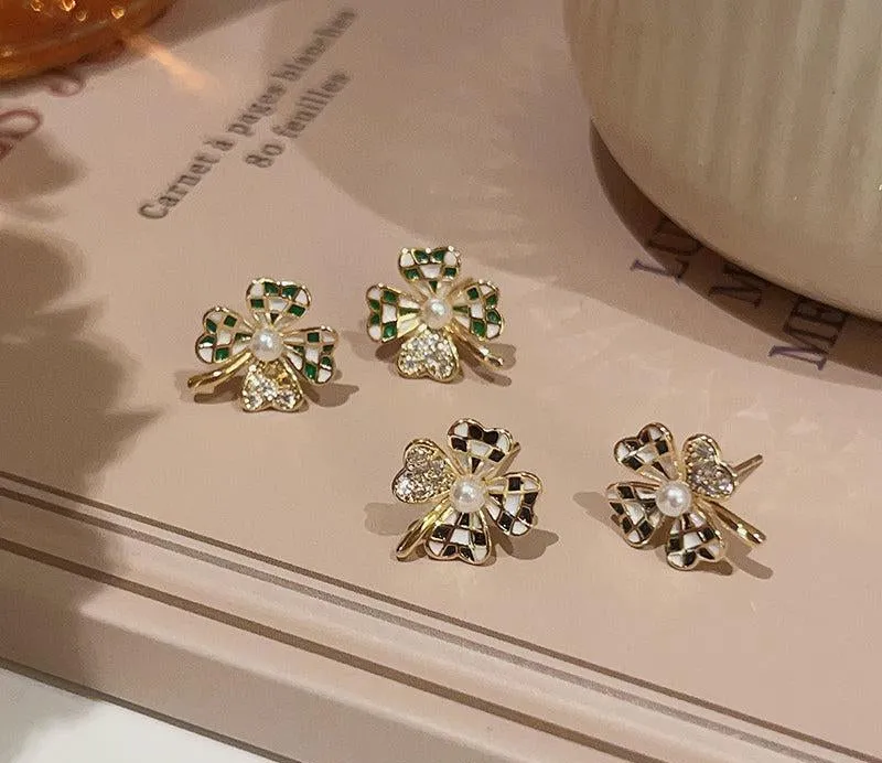Plaid Four Leaf Clover Earrings