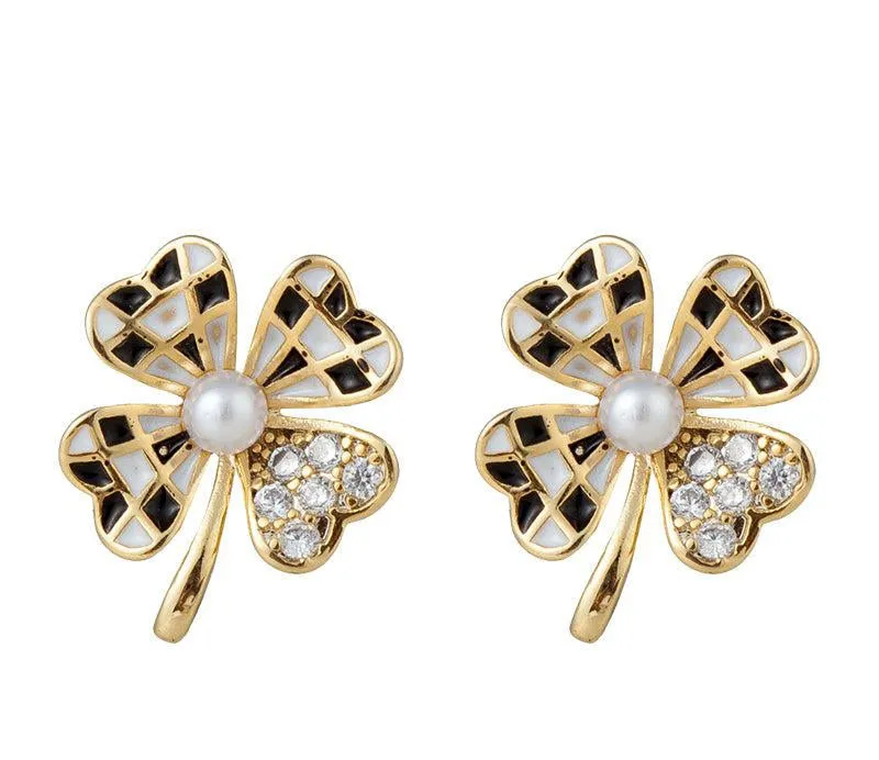 Plaid Four Leaf Clover Earrings