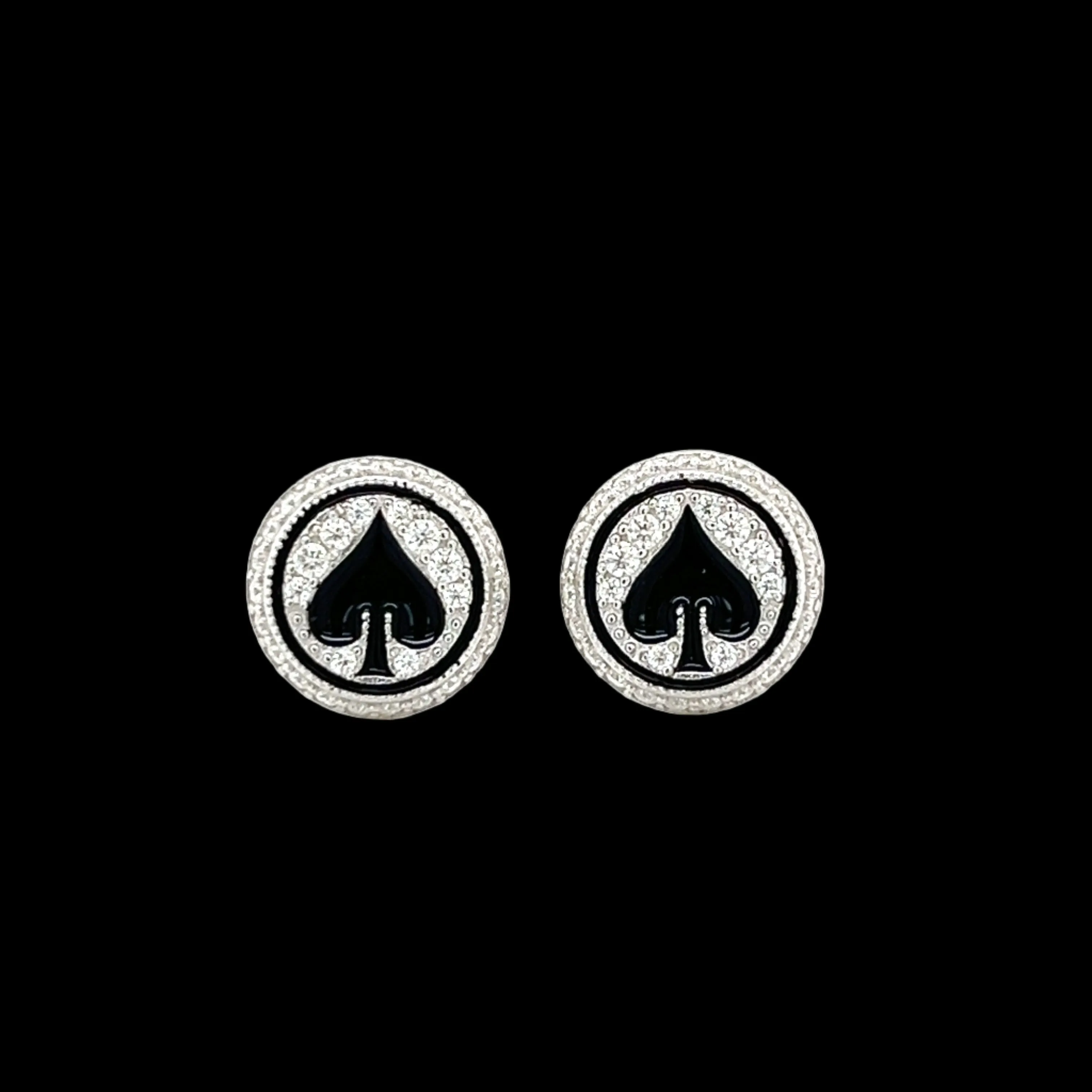 Poker Ace Spades Lab-Created Moissanite Round Sterling Screw Unisex Earrings - M2000019