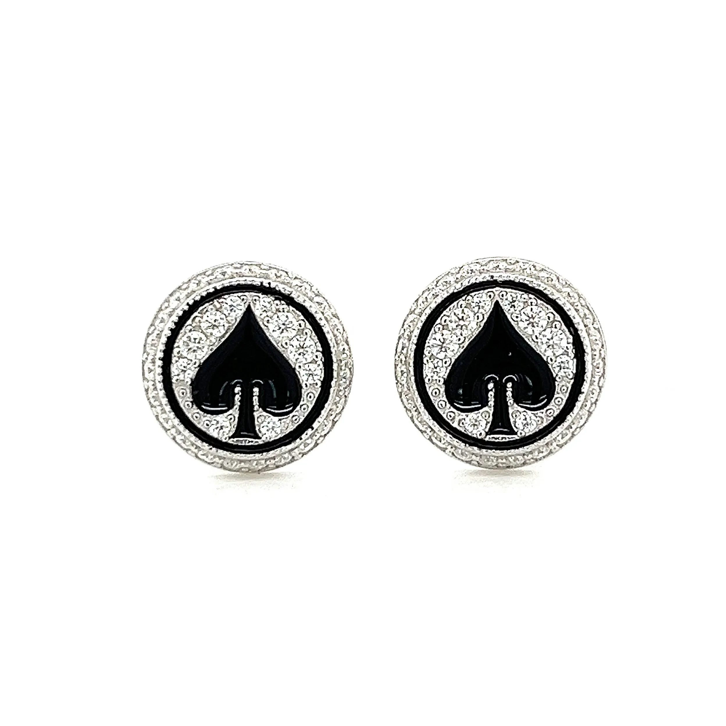 Poker Ace Spades Lab-Created Moissanite Round Sterling Screw Unisex Earrings - M2000019