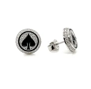 Poker Ace Spades Lab-Created Moissanite Round Sterling Screw Unisex Earrings - M2000019