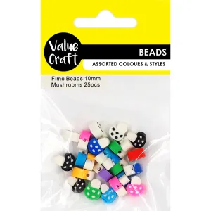 POLYMER CLAY BEADS 10MM MUSHROOMS 25PC
