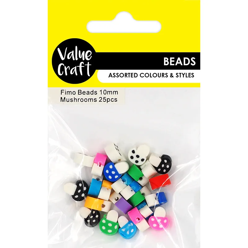 POLYMER CLAY BEADS 10MM MUSHROOMS 25PC