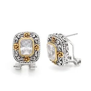 Premium Quality TWO TONE FILIGREE CLEAR CRYSTAL EARRINGS #11772ERCL (FE23)