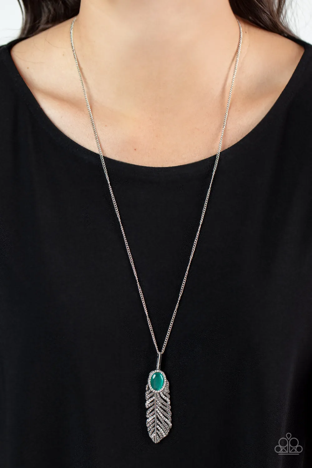 Pure QUILL-Power - Green (Green Cat's Stone) Feather Necklace