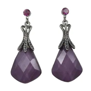 Purple Acrylic Teardrop Stone Dangling Pierced Earring - REC308