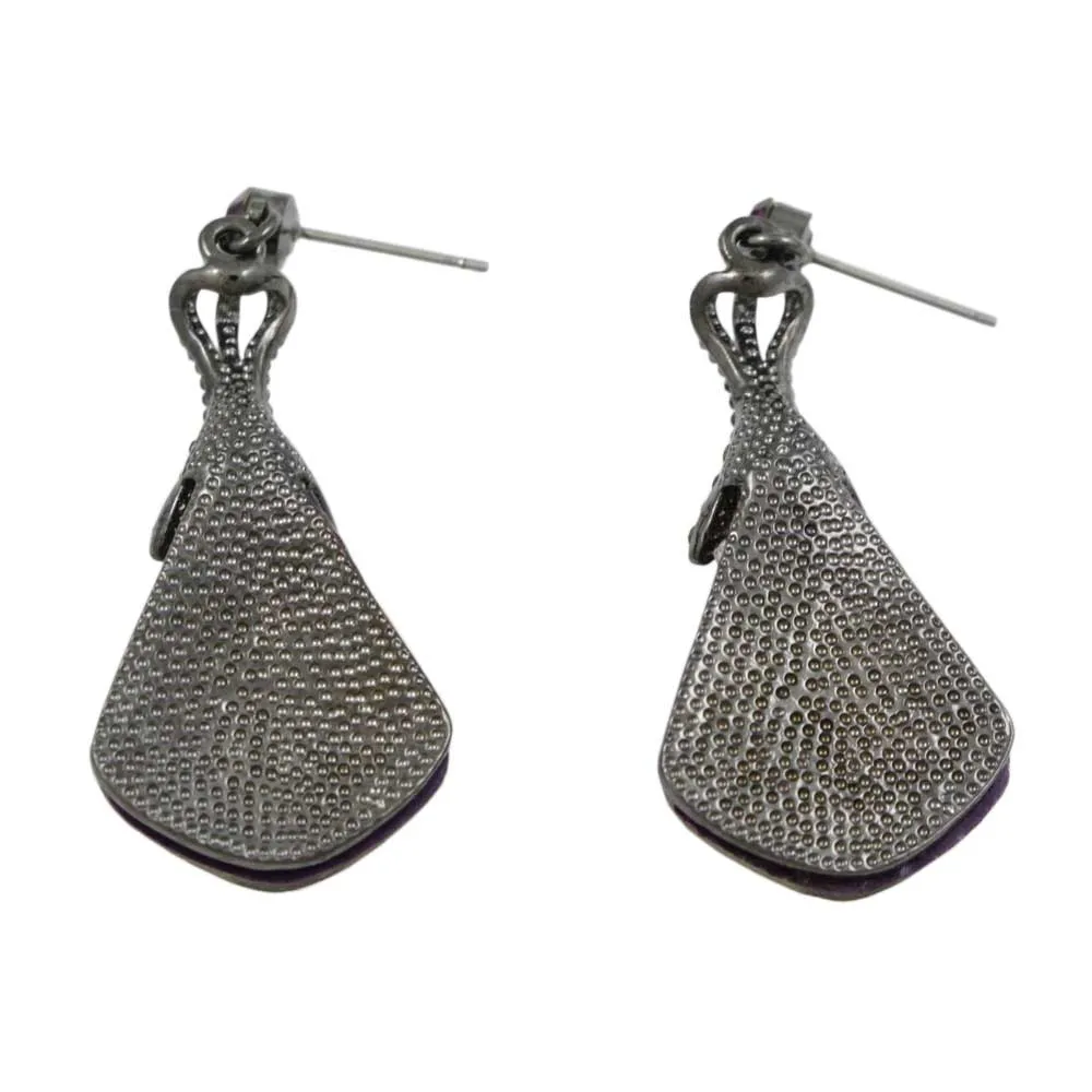 Purple Acrylic Teardrop Stone Dangling Pierced Earring - REC308