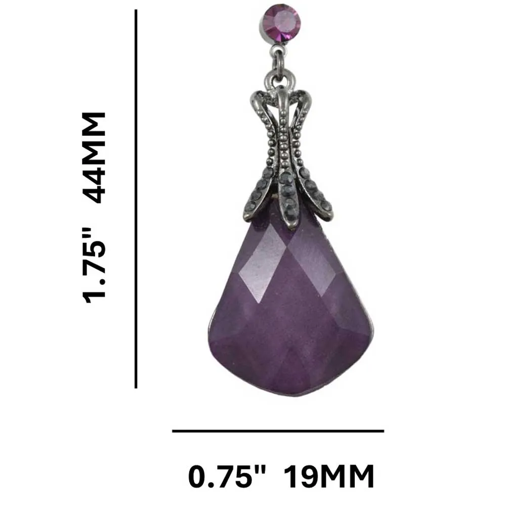 Purple Acrylic Teardrop Stone Dangling Pierced Earring - REC308