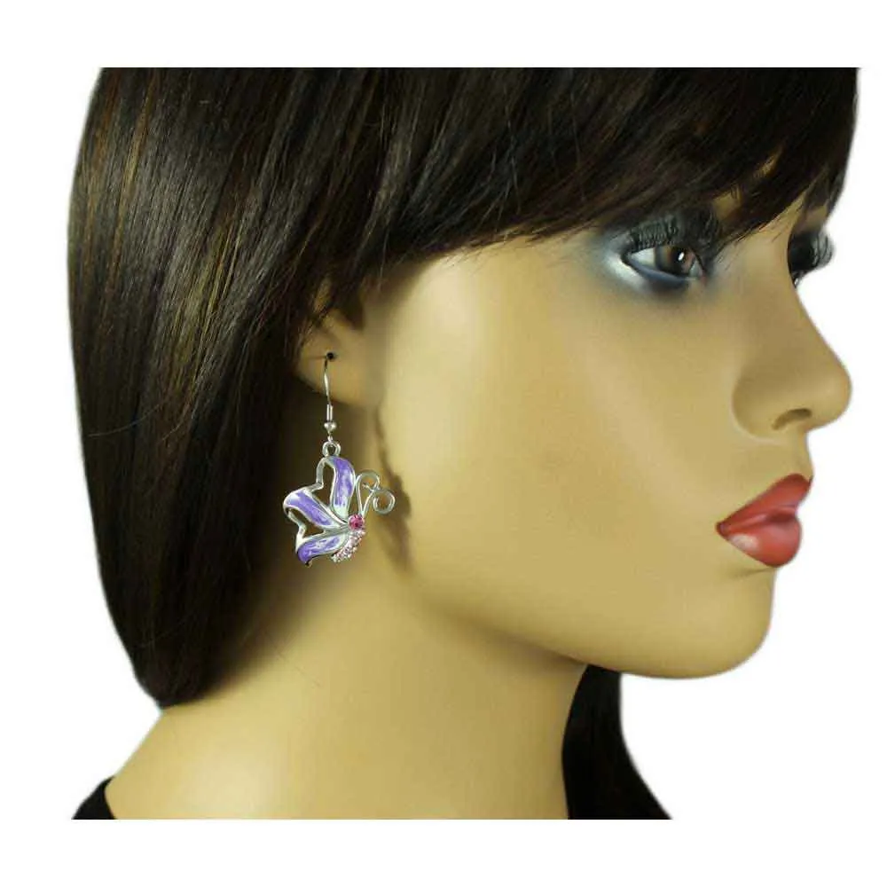 Purple and White Butterfly Dangling Pierced Earring - PT201E