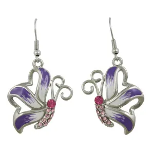 Purple and White Butterfly Dangling Pierced Earring - PT201E