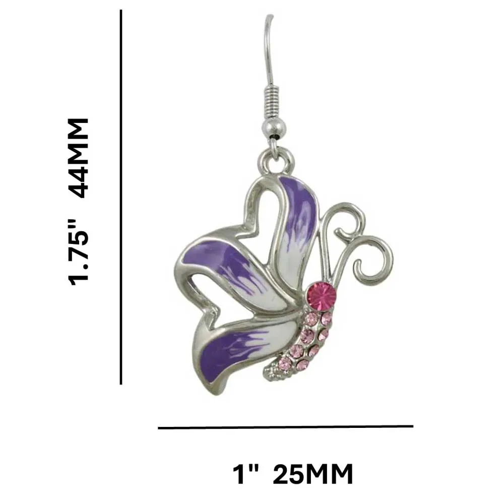 Purple and White Butterfly Dangling Pierced Earring - PT201E