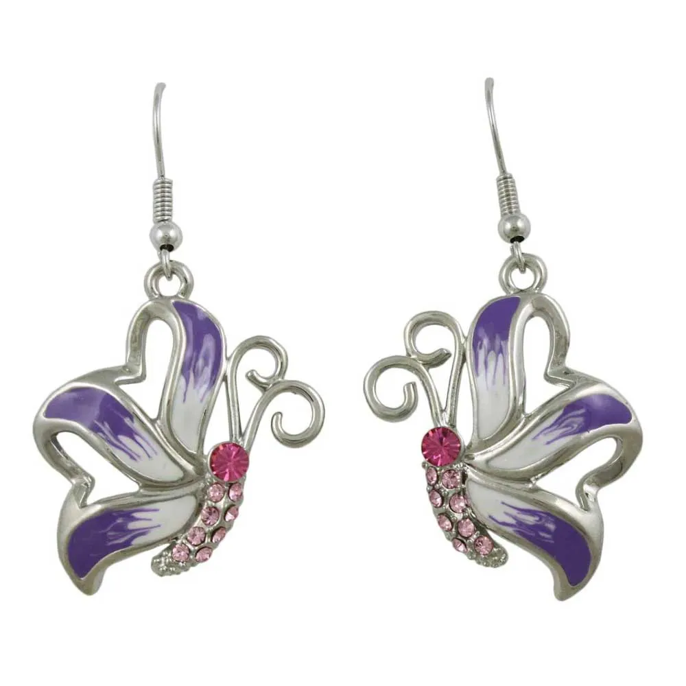 Purple and White Butterfly Dangling Pierced Earring - PT201E