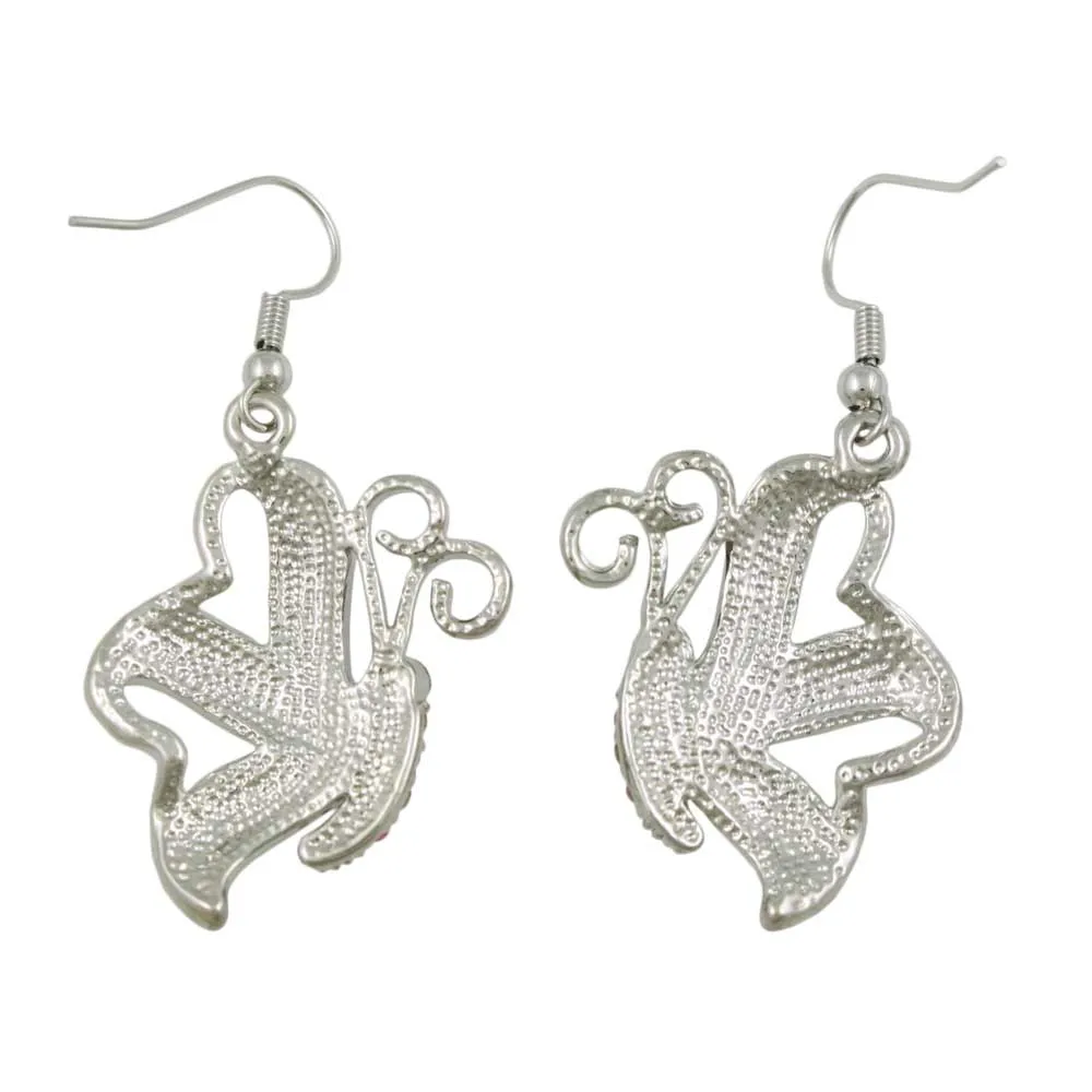 Purple and White Butterfly Dangling Pierced Earring - PT201E