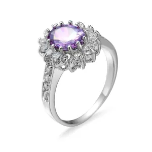Purple Crystal & Cubic Zirconia Flower Ring
