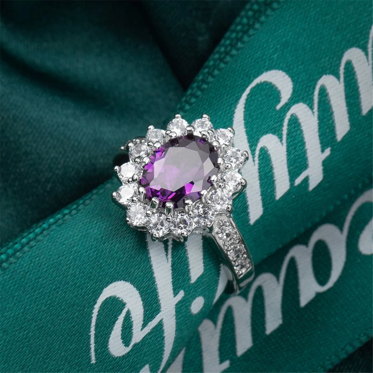 Purple Crystal & Cubic Zirconia Flower Ring