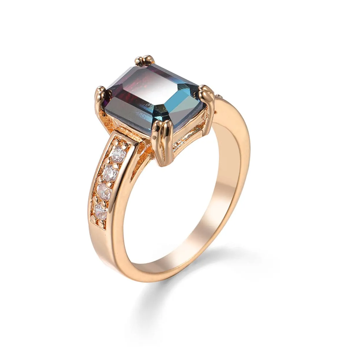 Purple Crystal & Cubic Zirconia Rectangle Double-Prong Ring