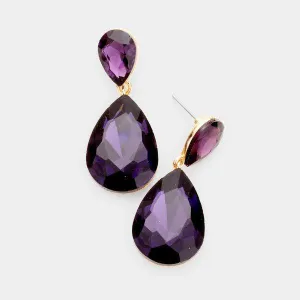 Purple Crystal Teardrop Gold Earrings