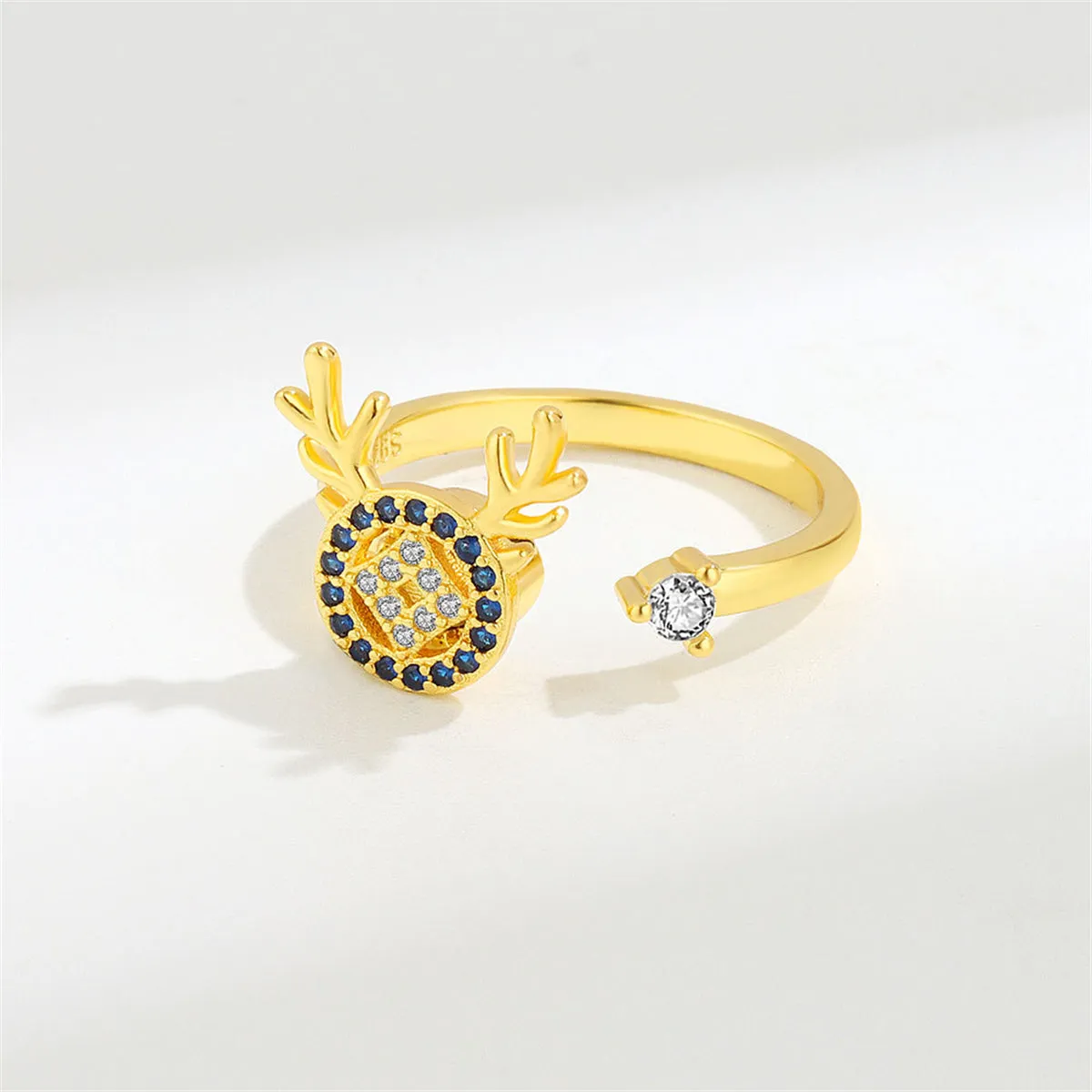 Purple Cubic Zirconia & 18K Gold-Plated Antler Rotating Open Ring