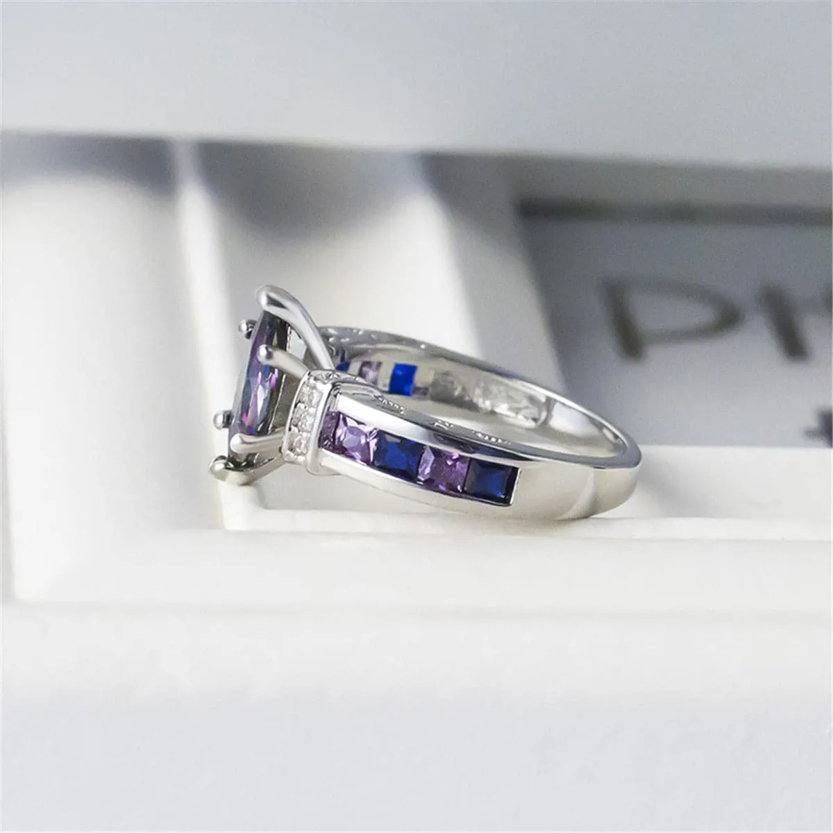 Purple Cubic Zirconia & Crystal Marquise Cut Channel Oil Slick Ring