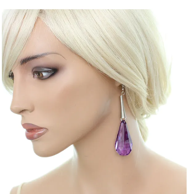 Purple Faceted Faux Crystal Drop Earrings