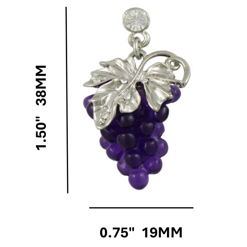 Purple Grapes with Silver Leaves Dangling Pierced Earring - PT202E