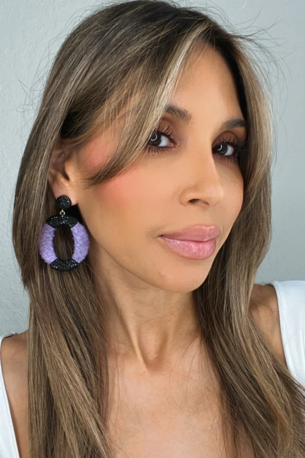 Purple Leather & Black Earring