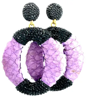 Purple Leather & Black Earring