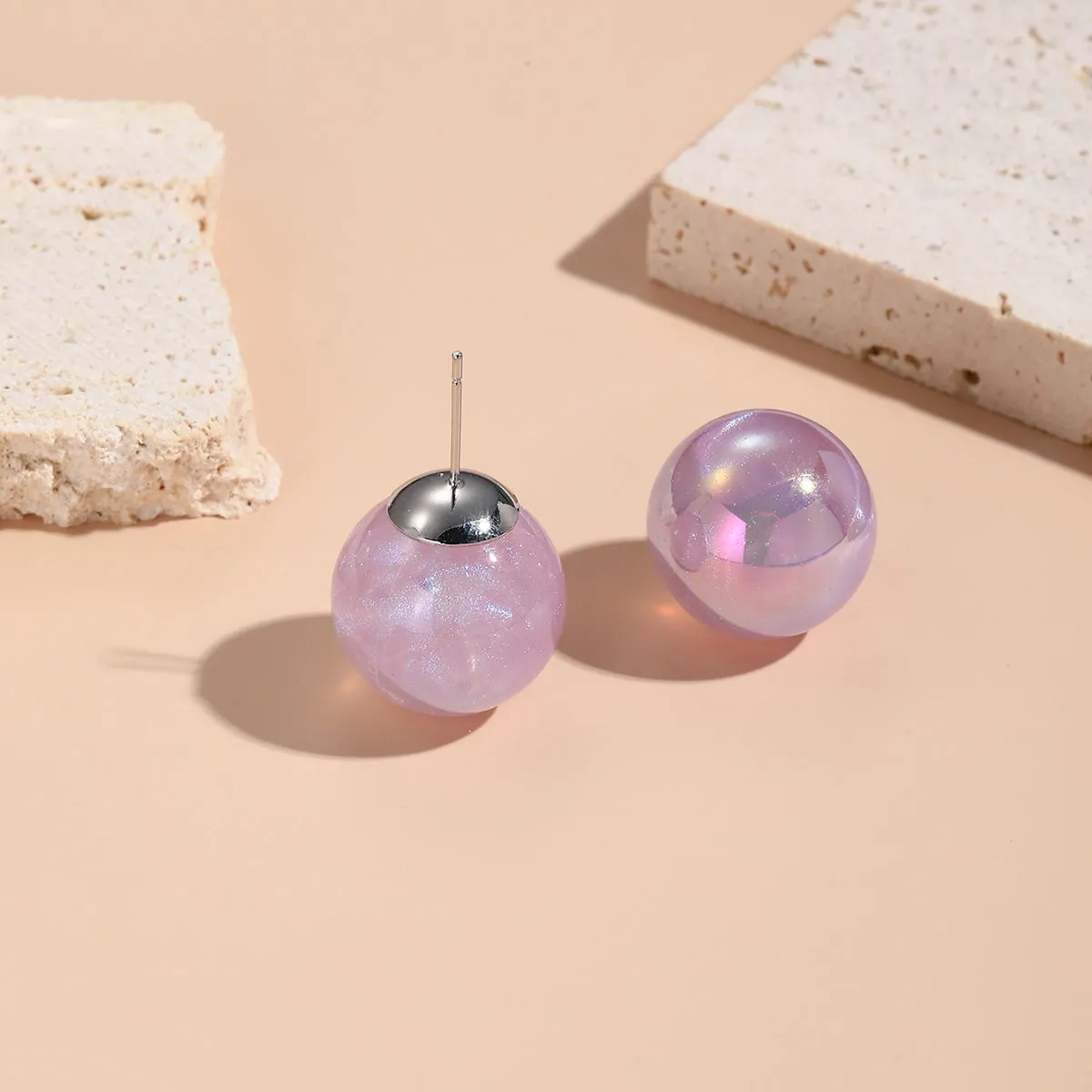 Purple Resin & Silver-Plated Stud Earrings