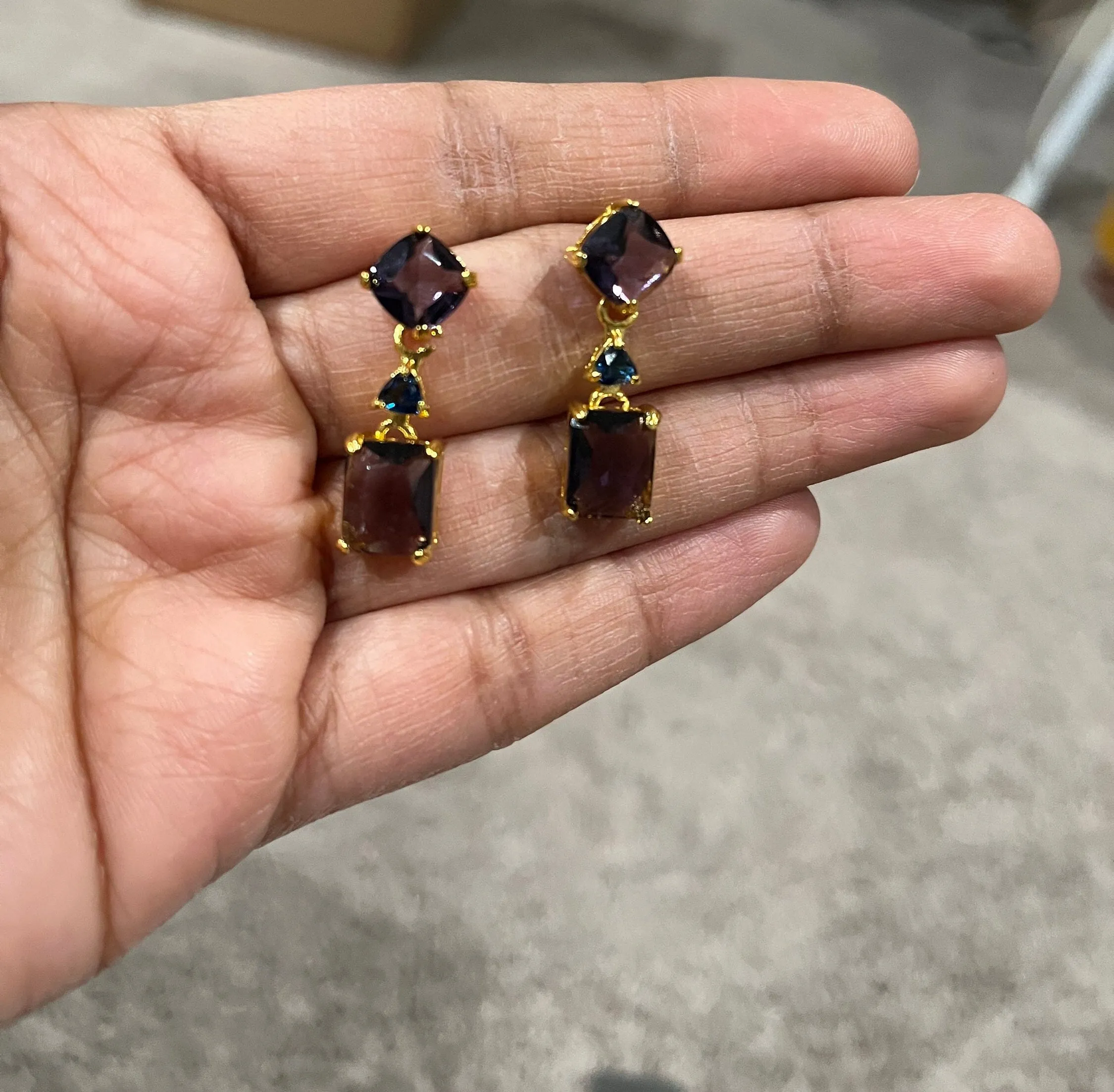 Purple Rhinestone earrings , long purple crystal earrings , dark purple wedding earrings , eggplant gold rhinestone earring sparkling