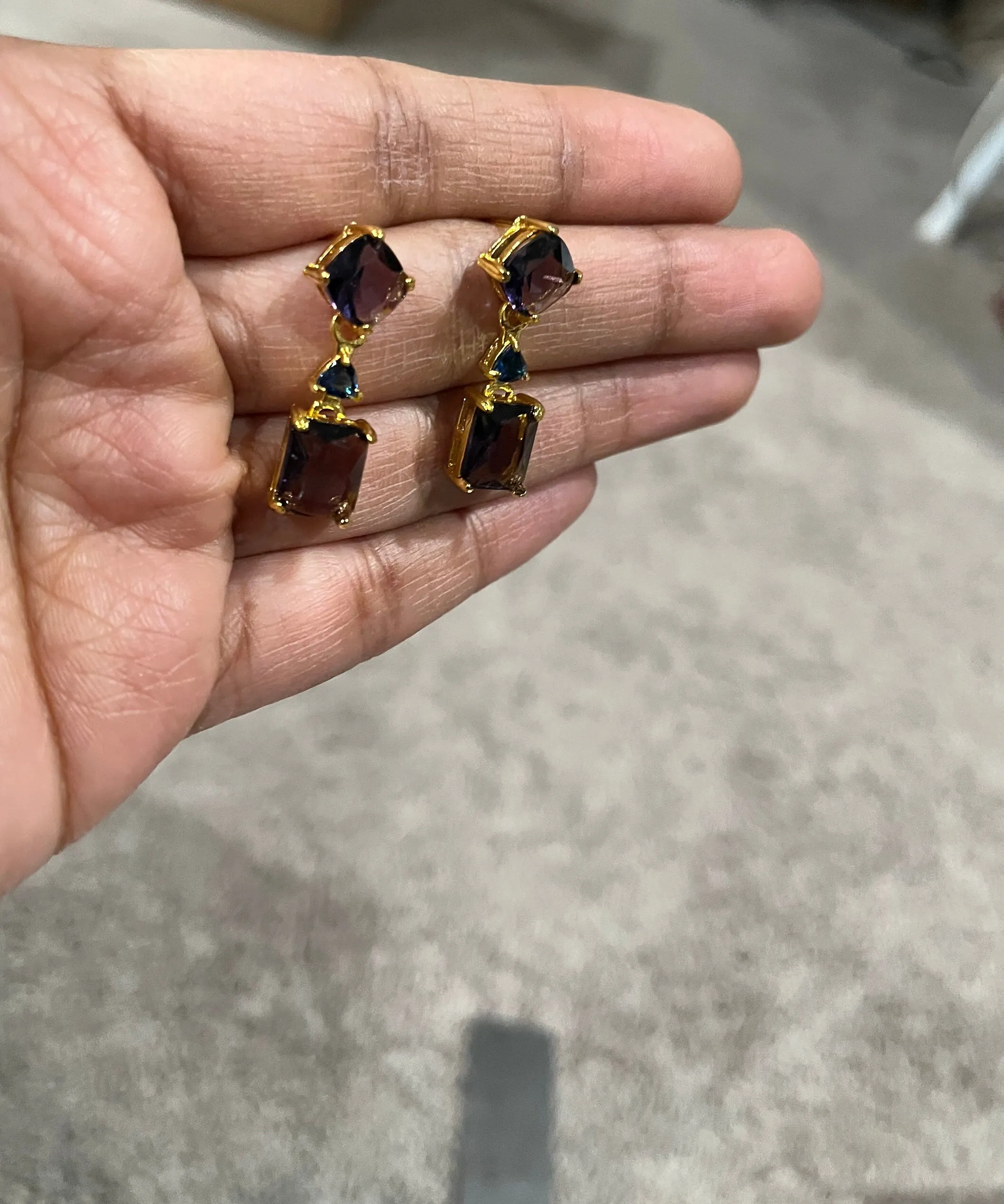 Purple Rhinestone earrings , long purple crystal earrings , dark purple wedding earrings , eggplant gold rhinestone earring sparkling