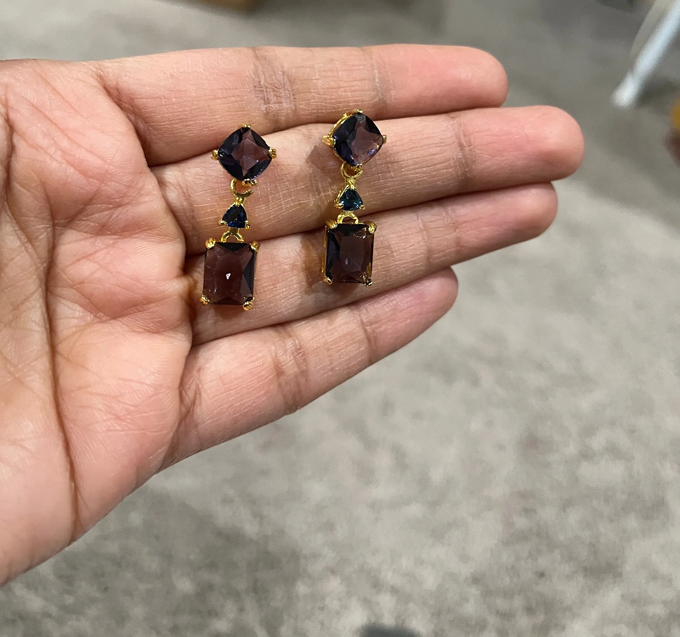Purple Rhinestone earrings , long purple crystal earrings , dark purple wedding earrings , eggplant gold rhinestone earring sparkling
