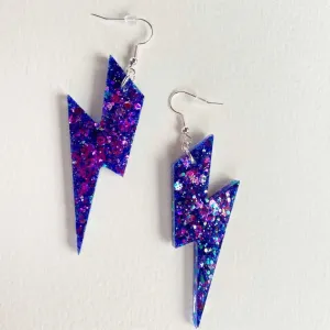 Purple Sparkle Lightening Bolt Earrings Large