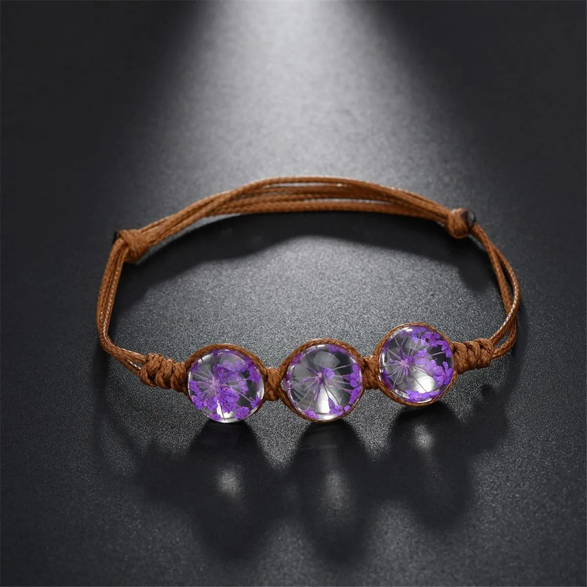 Purple Triple Gypsophila Adjustable Bracelet