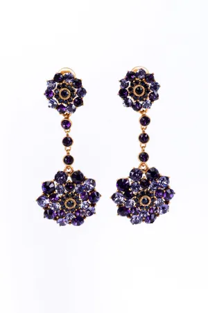 Purples Crystal Flower Burst Drop Earrings