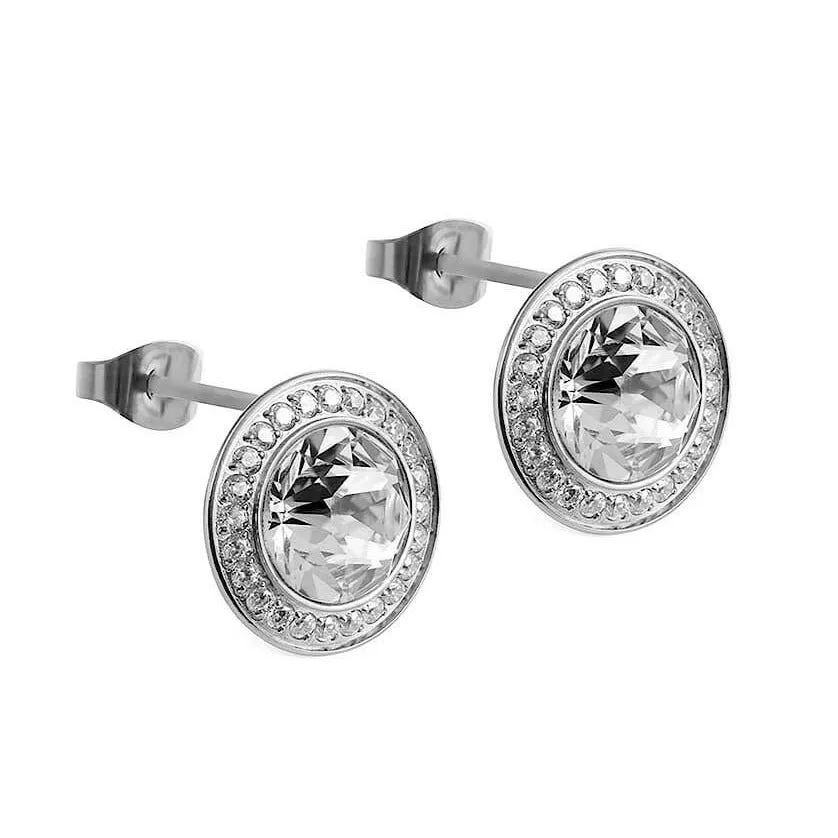 Qudo Tondo Deluxe Silver Earrings - Clear