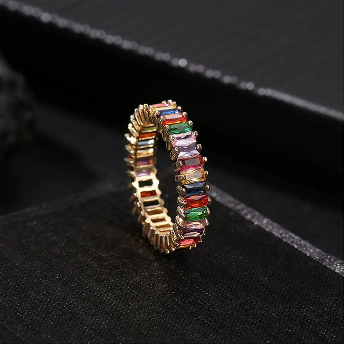 Rainbow Crystal & Cubic Zirconia Baguette Band Ring