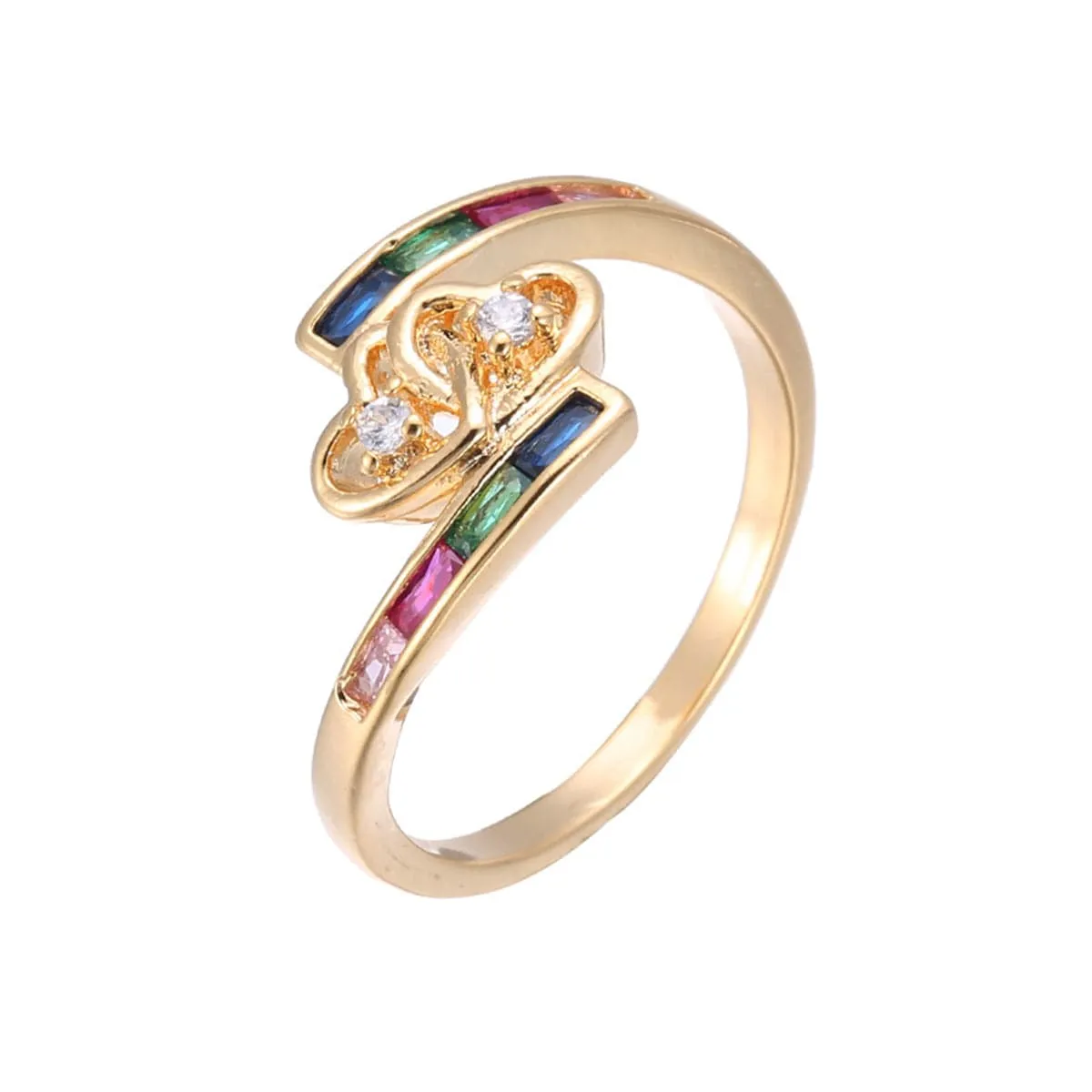 Rainbow Crystal & Cubic Zirconia Interlocking Hearts Ring